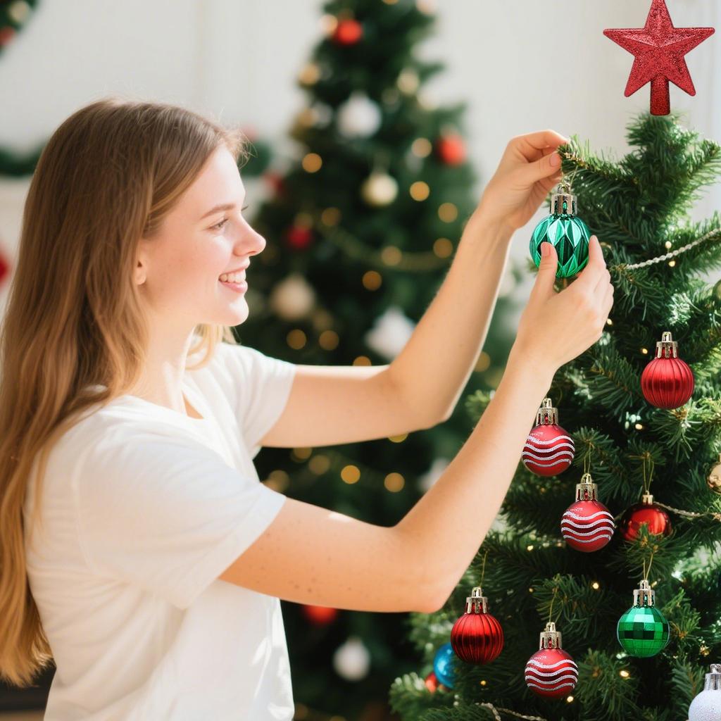 36-delars set av splittringsfria julgranskulor för att dekorera julgranar, hängande kulset för julpartydekorationer