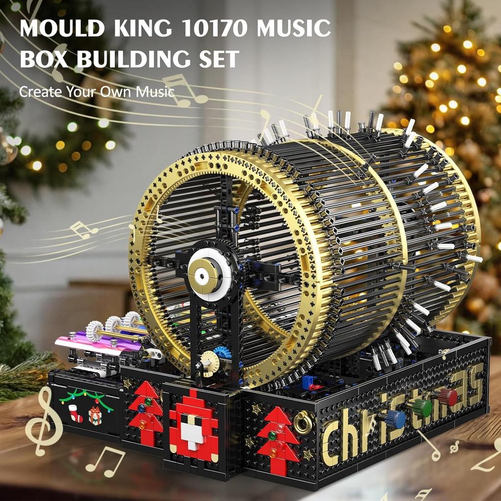 Mould King 10170 MOC Technic Creative Electric Music Box Building Block Toy Set, Christmas-Themed DIY Mechanical Music Box Model with Piano Keys,