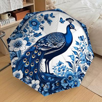 1pc Peacock Flowers Pattern Umbrella Automatic Opening and Closing Umbrella, High Quality Umbrella, Ideal Gift for Her 210
