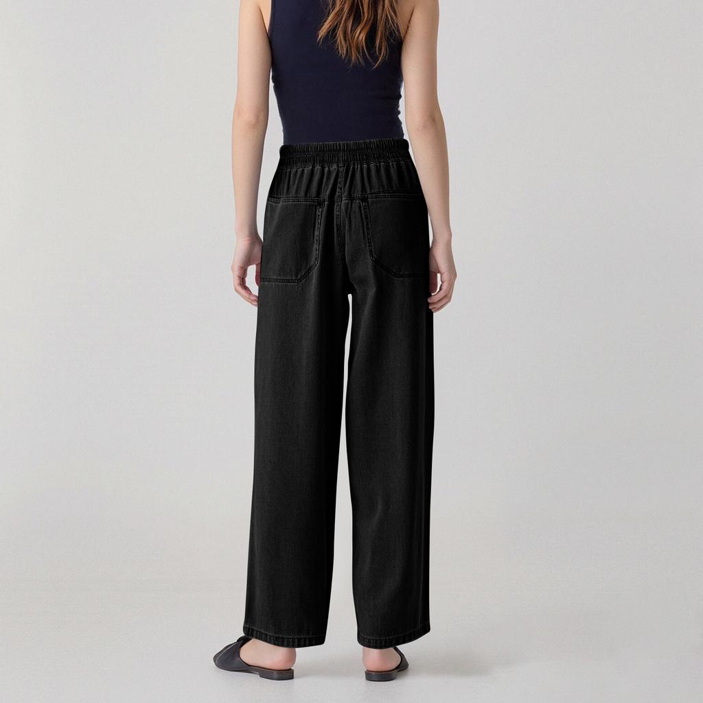 Women's Elastic Waist Loose Denim Wide-leg Pants