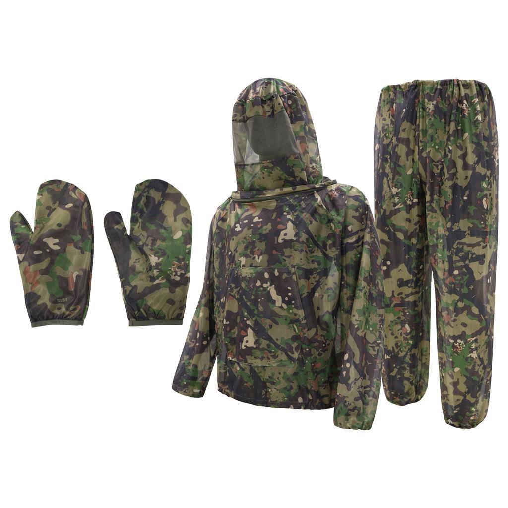 Outdoor-Mückenschutzanzug mit Kapuze, Netzjacke, Hose und Handschuhen, atmungsaktive, leichte Insektenschutzausrüstung für Wandern, Camping
