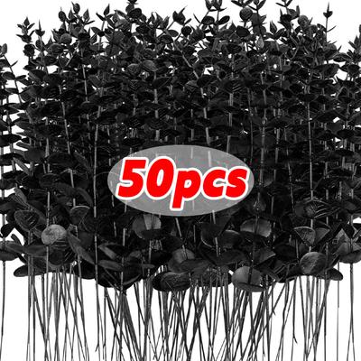 10-50pcs Halloween Eucalyptus Leave Branch Black Artificial Plants Flowers Stems Leaf Party Event Floral Bouquet Home Decoration