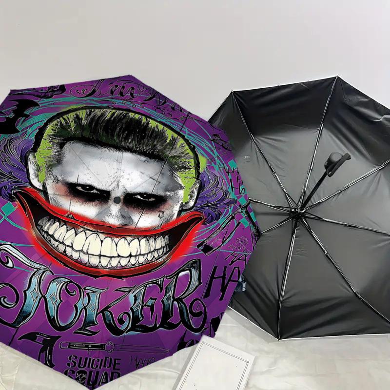 1PC Joker Suicide Squad Umbrella-8-Rib Reinforced, Automatic Open, Lightweight & Durable, Cute Fashion Accessory for Outdoor, D2635