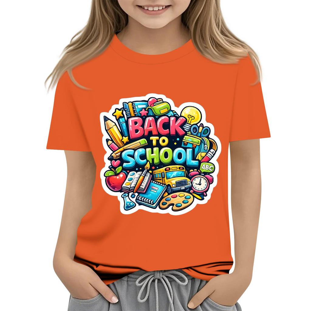 Children's Casual and Fashionable Round-Neck Printed Short-Sleeve Top for Back-to-School