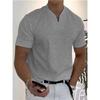 Men V‑Neck Short Sleeve T‑Shirt Elastic Slim Fit Henley Tee Solid Color Breathable Casual Tops For Fitness Sports Daily Summer Street Wear