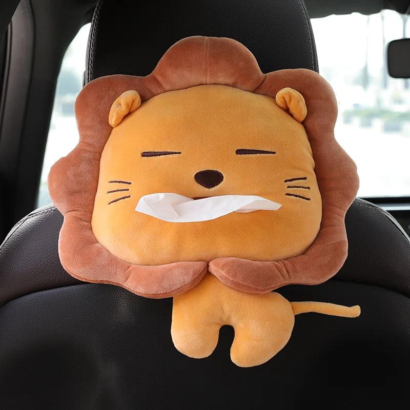 Cartoon Animal Car Tissue Box Creative Short Plush Armrest Tissue Box Car Seat Back Hanging Tissue Holder Cute Car Accessories