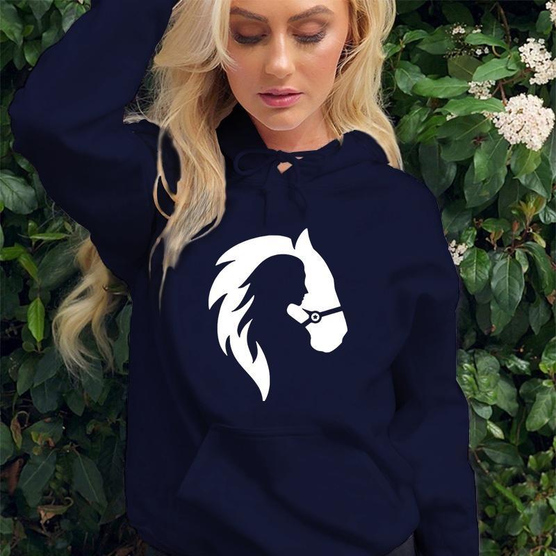 Horse Printing Hoodies Hooded Top Women Sweatshirt Long-sleeved Autumn Hooded Streetwear