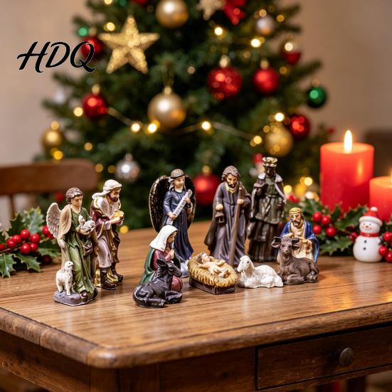 Holy Family Statue Set 11 Pcs Christmas Nativity Scene Set, Resin Mini Figurines Tabletop Decor, Home Decor Angel Shepherd Animals Statues, Religious