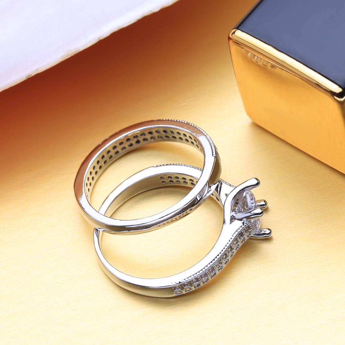 LSOOYH Женский набор обручальных колец с кубическим цирконием CZ и платиновым покрытием — фото 3