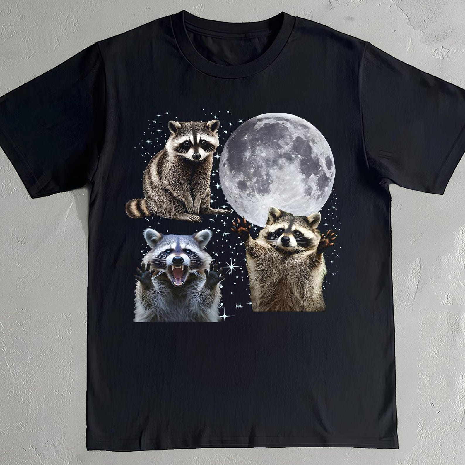 Three Raccoon Moon Shirt - Mystical Trash Panda T-Shirt - Unisex Cotton Tee M