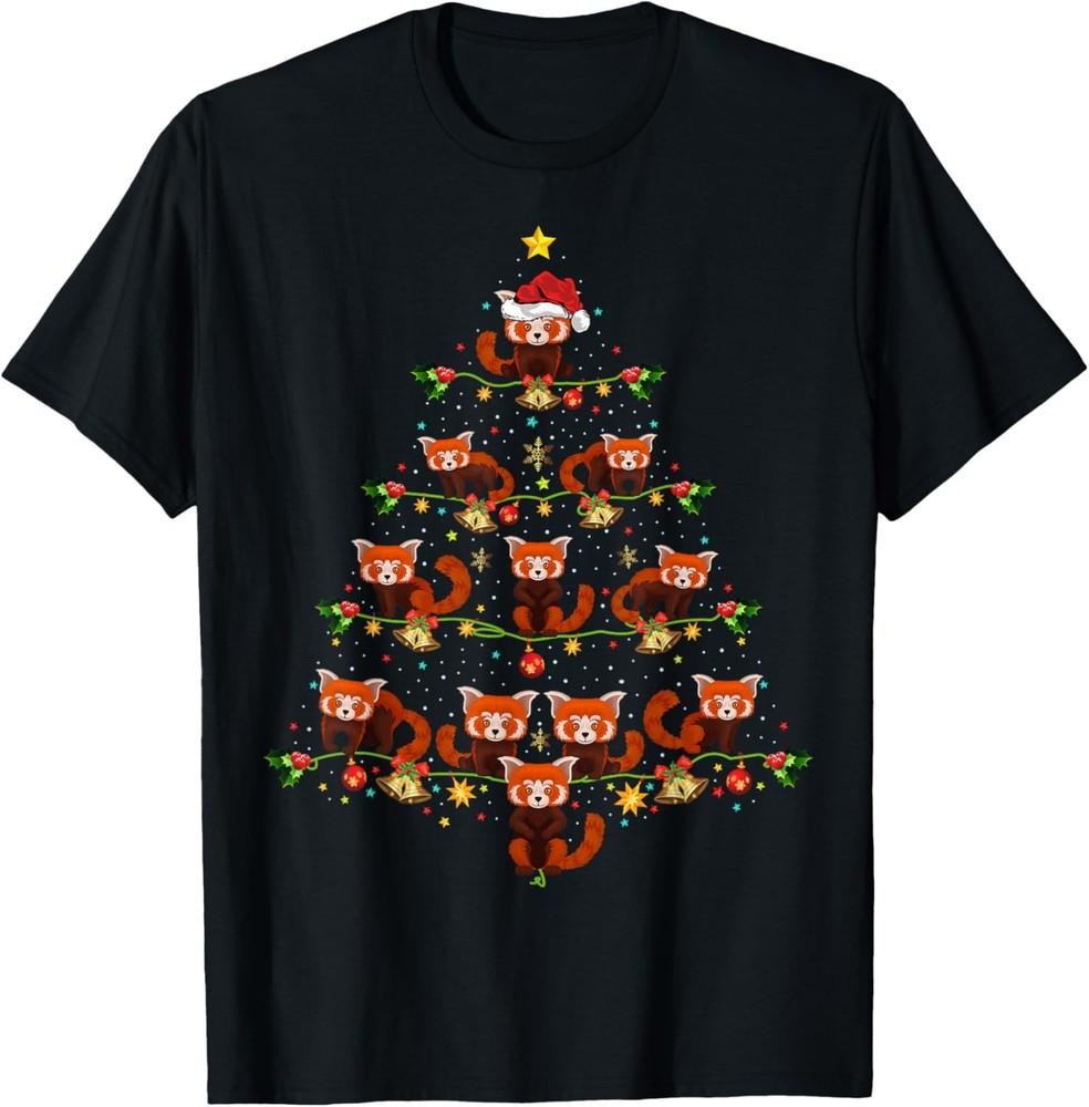 Panda Animal Xmas Tree Santa Hat Red Panda Christmas T-Shirt L
