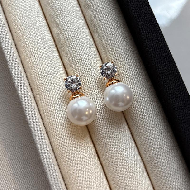 French Australian White Real Hemp Gray Large Pearl Diamond Stud Earrings Women's Earrings Earrings