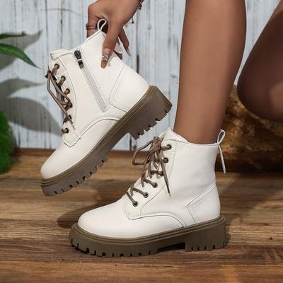 Fashion Plus Size Cotton Boots Winter New Round Toe Lace-Up Front Platform Side Zipper Anti-Slip Wear-Resistant Booties