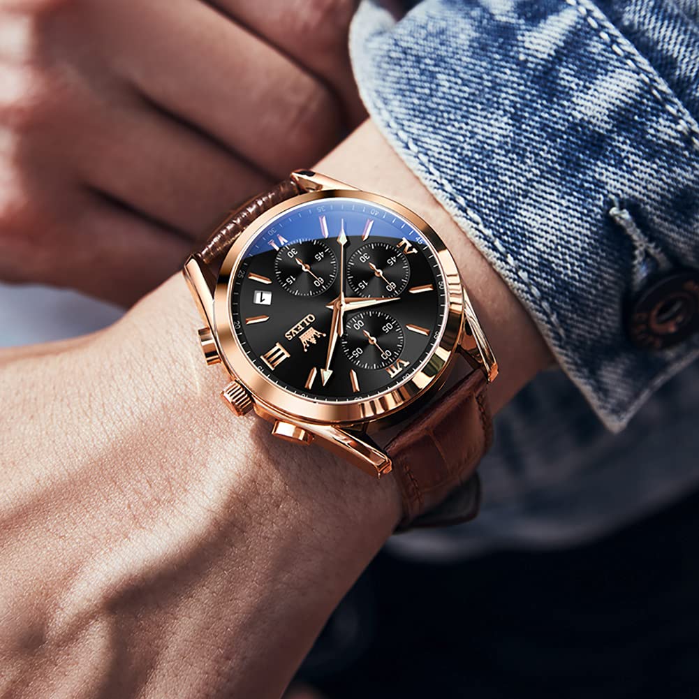 OLEVS Men's Watch, Stylish Ultra-Thin Leather Strap, Quartz Movement, Analog, Date Display, for Men