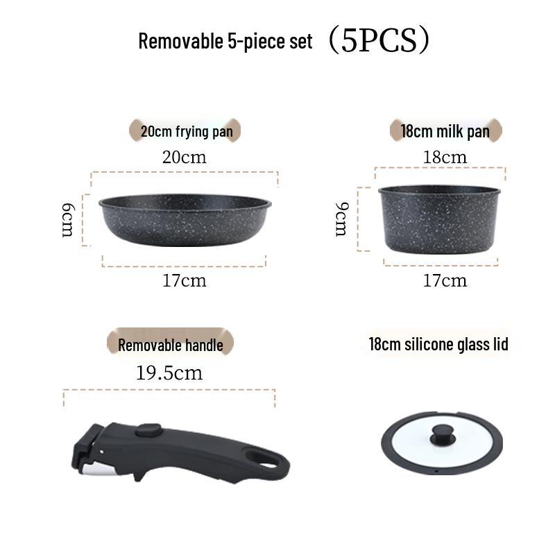 Detachable Handle Non-Stick Maifan Stone Cookware Set: Stir-Fry & Flat-Bottomed Pan for Induction Cookers.