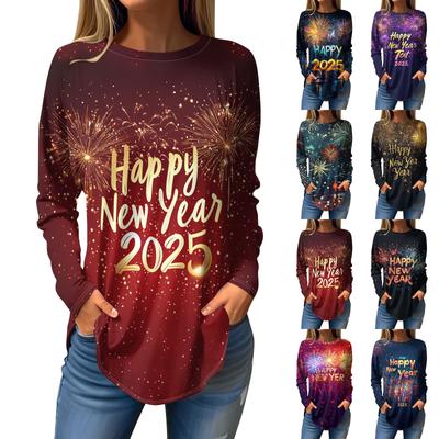 Women's Fashion Loose Round Neck Christmas Printed Long Sleeve T-Shirt Top