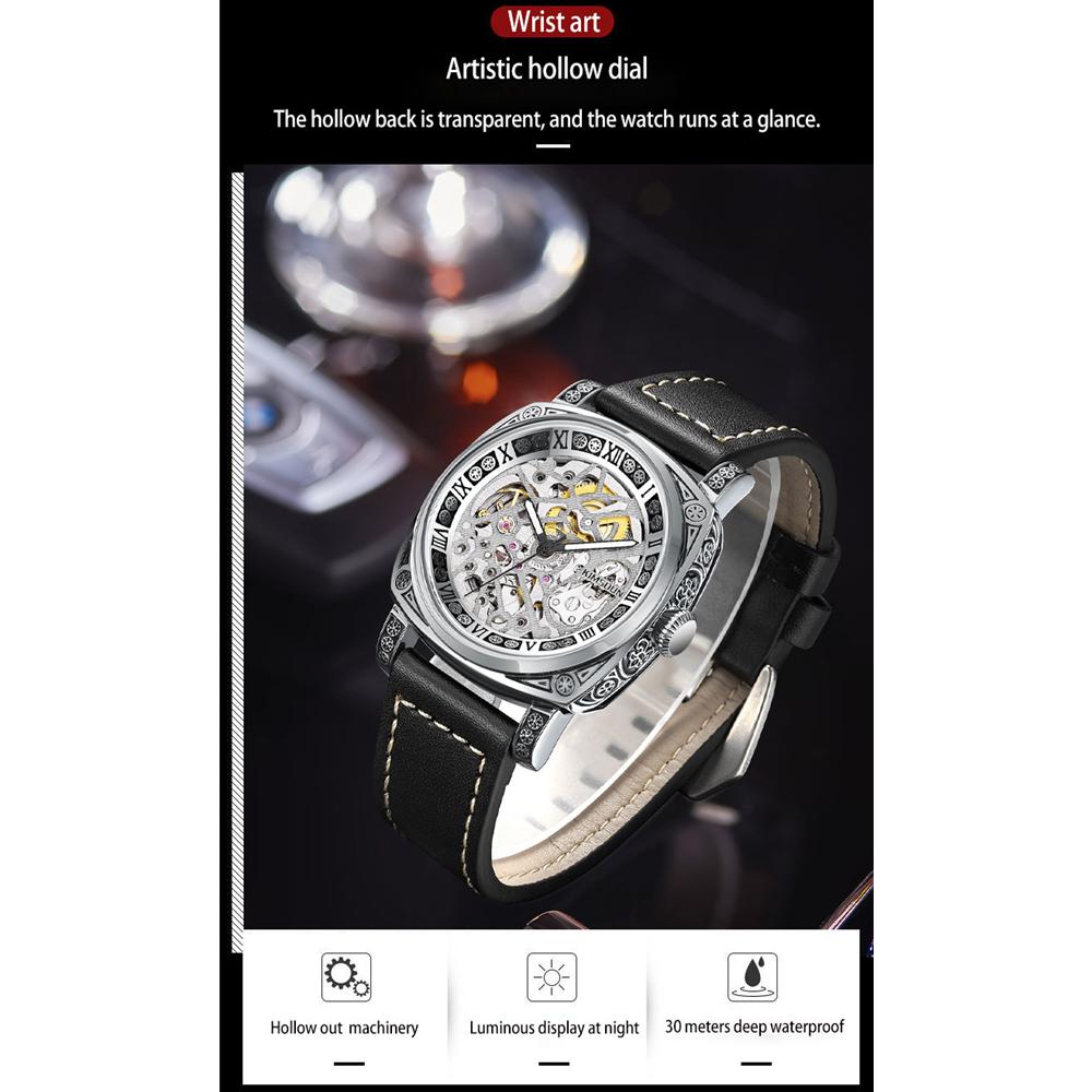 KIMSDUN Watch Men's Top Brand Luxury Clock Double-sided Hollow Automatic Mechanical Trend Ancient Carved Waterproof Men's Watch