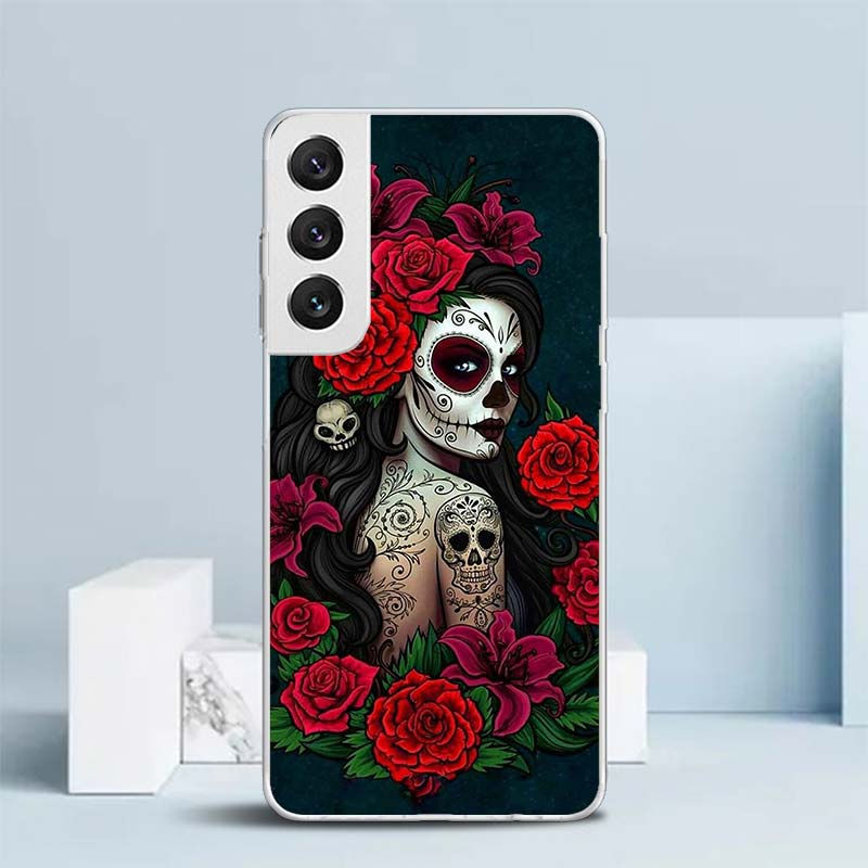 Catrina Beautiful Rose Girl Skull Soft Cover for Samsung Galaxy S25 Edge S26 S24 S23 Ultra Phone Case S22 S21 Plus S20 FE Print