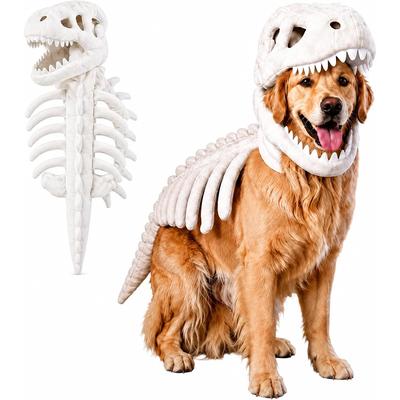 Fantasia de Dinossauro para Cachorro, Esqueleto de T-Rex de Pelúcia Macia Roupa de Halloween para Pet | Estilo Esqueleto Pré-histórico 3D Realista, Pelúcia Macia Flexível