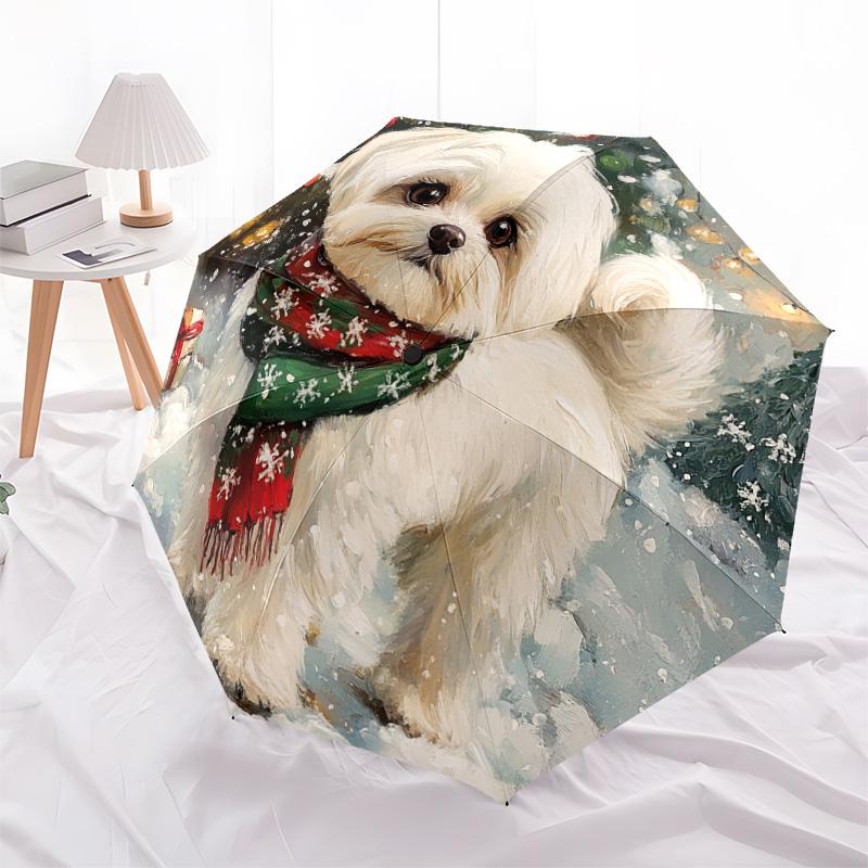 1 Stück Automatischer Faltregenschirm - Winter-Hundemuster, Tragbares & Faltbares Design mit 8 Speichen, Weihnachts-Geburtstagsgeschenke