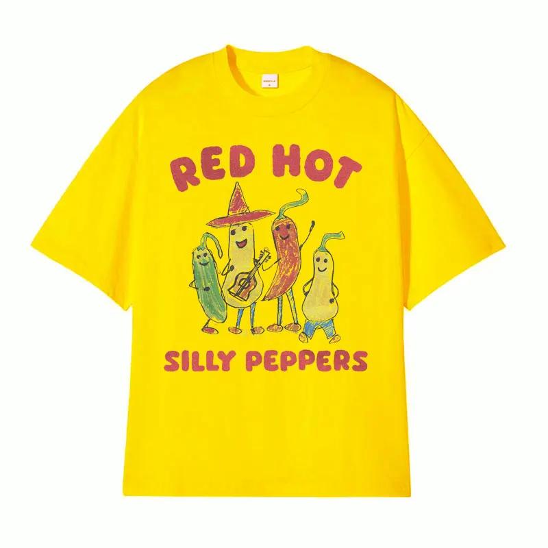 

Красный Острый Глупый Перец Забавные Футболки с Мемами Мужские Женские Винтажные Высококачественные Топы Футболки Летняя Повседневная Уютная Футболка Оверсайз 4XL