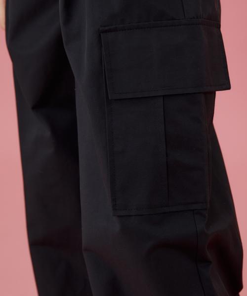 KOLEAT Women Functional Crinkly Wide Cargo Slacks Pants [Black]