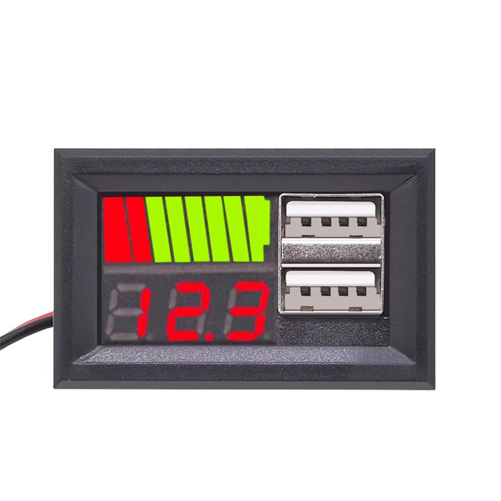 DC 12V Red Display Blue Display LED Digital Lead Acid Tester Voltmeter Mini Battery Tester Panel With Dual USB Outputs 5V2A For Car Motorcycles