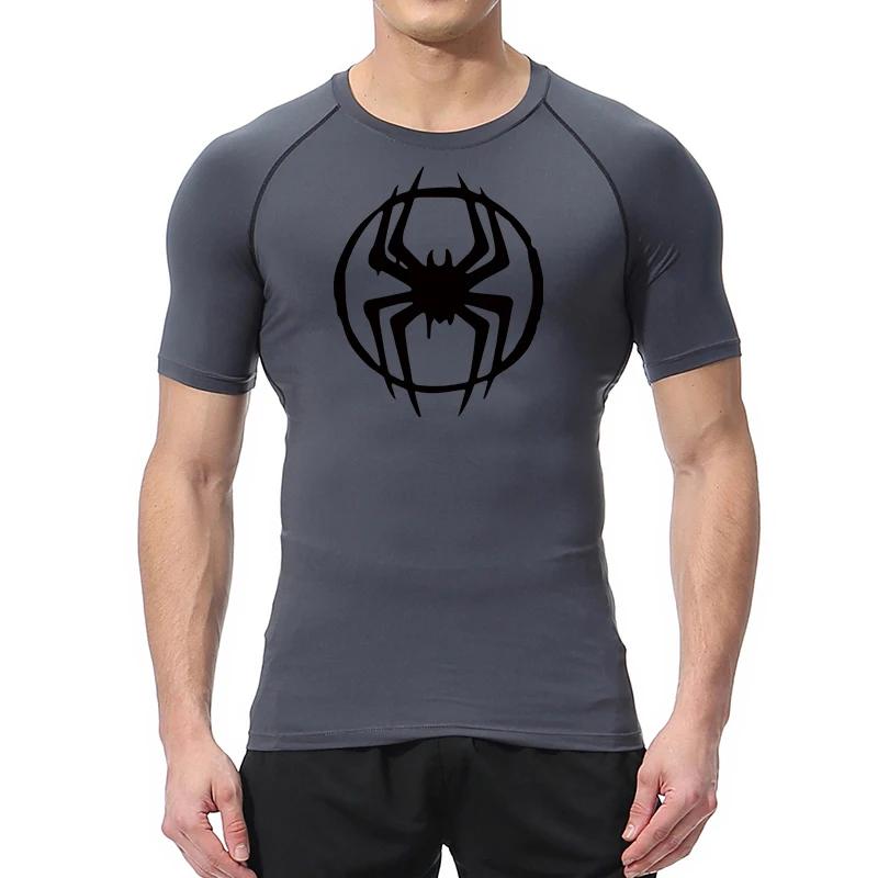 Spider Graphic Compression Shirts for Men Gym Workout Running Tshirt Summer Athletic Quick Dry Tees Tops Short Sleeve Rash Guard
