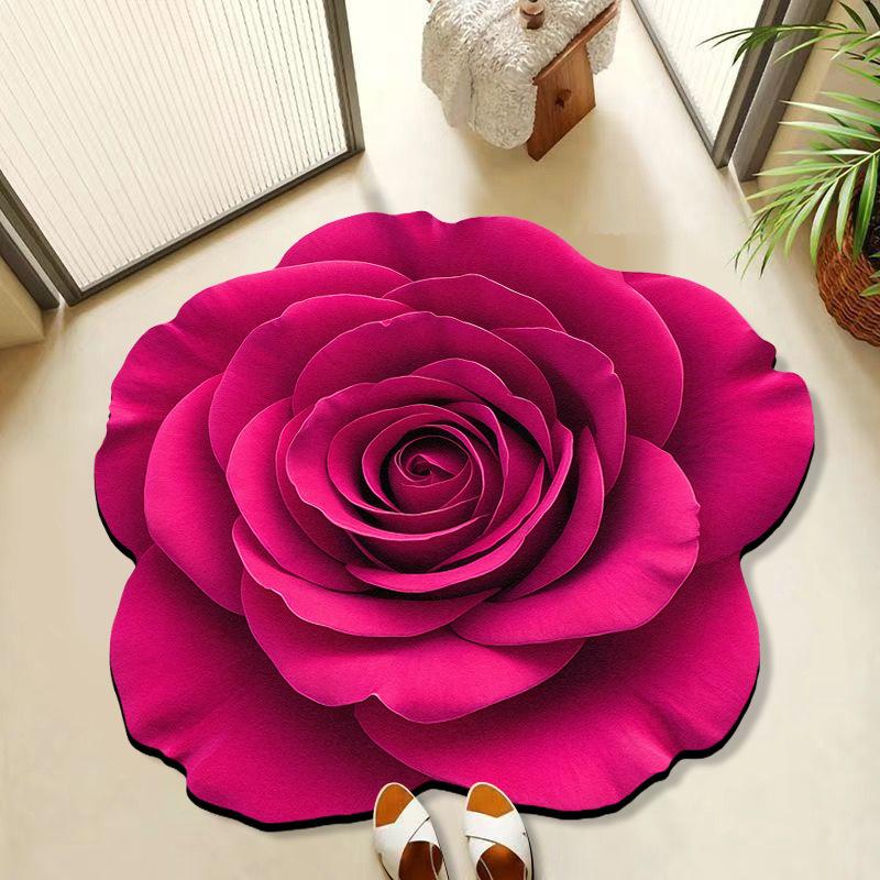 Bathroom Floor Mat, Diatomaceous Earth 3D Three-dimensional Flower Anti Slip Mat Household Water Absorbing Quick Drying Foot Mat 100x100cm