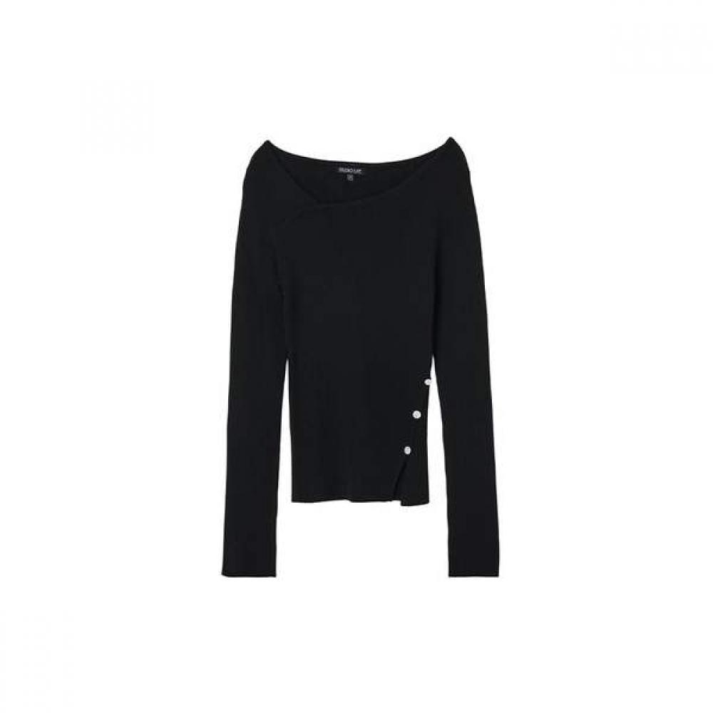 Lap Asymmetrical Slim Button Slit Knit As1kh264 BK (black)/FF