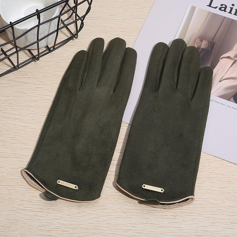 Warm Fleece Lined Winter Gloves Women - Suede Touchscreen Cycling Solid Color