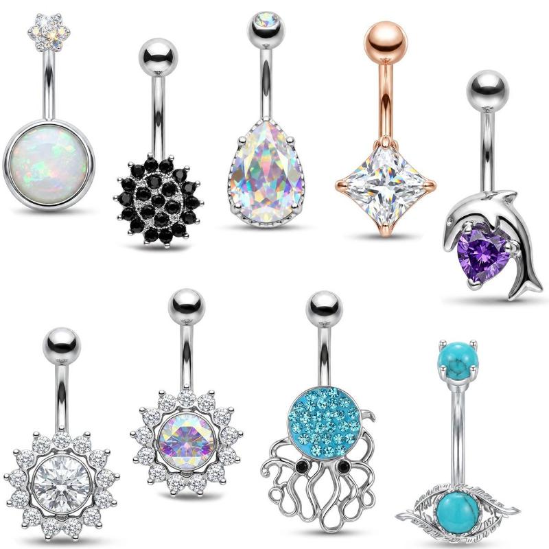 1Pcs Purple Zircon Dangle Belly Button Rings Stainless Steel Heart Butterfly Navel Piercing Long Drop Pendant Belly Ring Jewelry