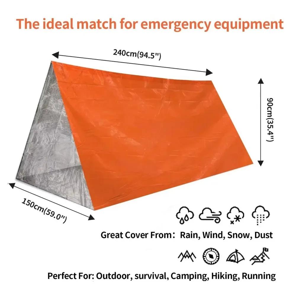 Emergency Blanket Tent Outdoor Survival First Aid Tactical Rescue Kit Windproof Waterproof Foil Thermal Tent for Camping Hiking