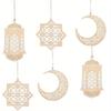 3Pcs Ramadan Wooden Ornaments Eid Mubarak Hanging Hollow Pendant Ramadan Party Wall Decorations Moon Star Lantern Shape Ornament for Muslim Islam