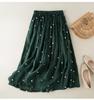 2025 Spring/Summer Women's Cotton Linen Polka Dot Pleated Midi Skirt with Elastic Waist