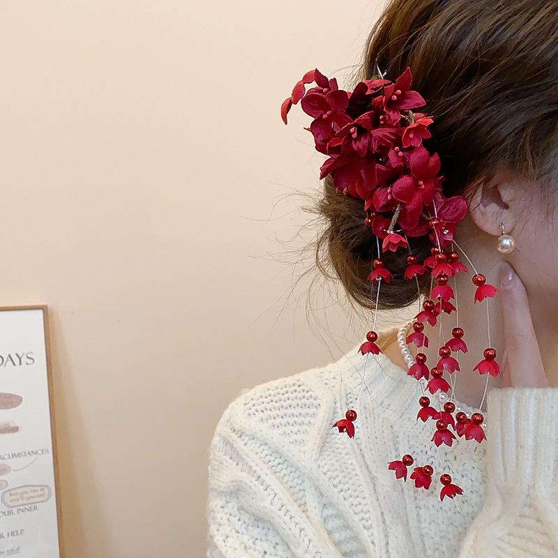 Rote Spinnenlilie Acryl Haarspange: Retro chinesischer Stil Haarschmuck