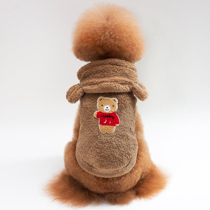Winter Pet Hooded Coat Small Dogs - Coral Fleece Warm Outfit In Coffee Purple Apricot Red Blue
