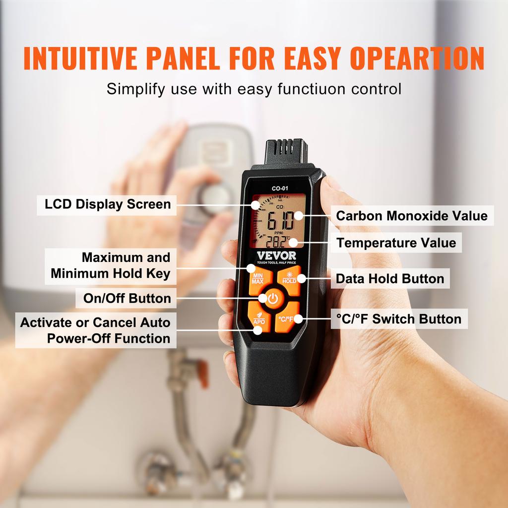 SucceBuy Carbon Monoxide Detectors with Audible & Visual Alarm CO Gas Meter Tester with Temperature Sensor for Home Industrial