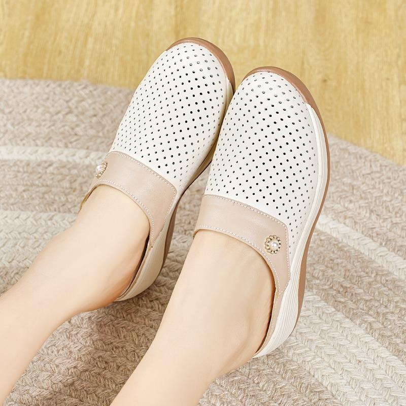 Summer new thick-soled lazy half slippers women's soft-soled mother's summer wear bag head hollow cool slippers outside