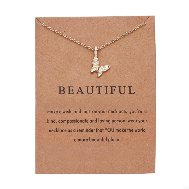 New Trendy Alloy Cute Elegant Pearl Butterfly Elephant Owl Dragonfly Luck Pendant Necklaces with Wish Card for Women Jewelry