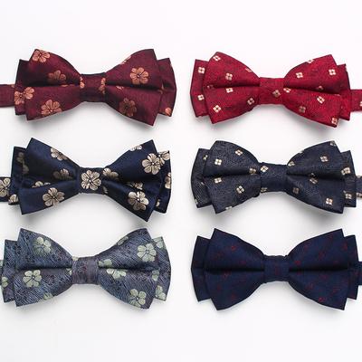 Papion pentru bărbați jacquard țesut în culori 6 cm strat dublu cu dungi floare mică business retro costum cămașă papion