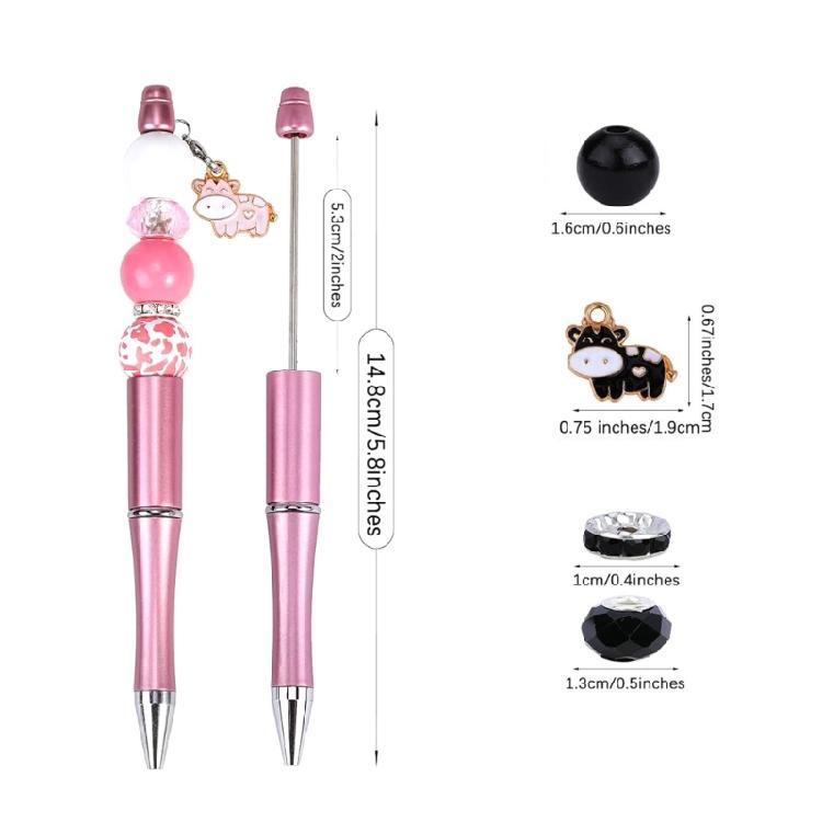 18x DIY Beadable Ballpoint Pen Cute Cow Beadable Pens Kits Stationery Supplies