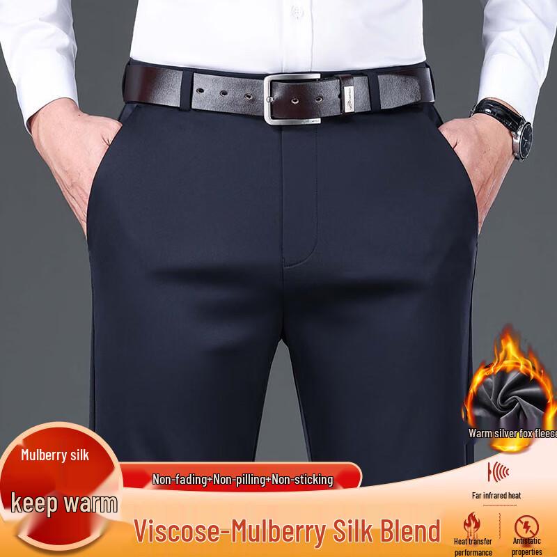

Men s Fleece-Lined Mulberry Silk Blend Straight-Leg Pants 35