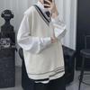 College-Style Knitted Wool Vest - Men's Autumn/Winter Casual Fashion Sweater