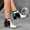 New Patent Leather Booties Spring And Autumn Pointed Toe Splice Side Zipper Waterproof And Non-Slip Women'S Shoes