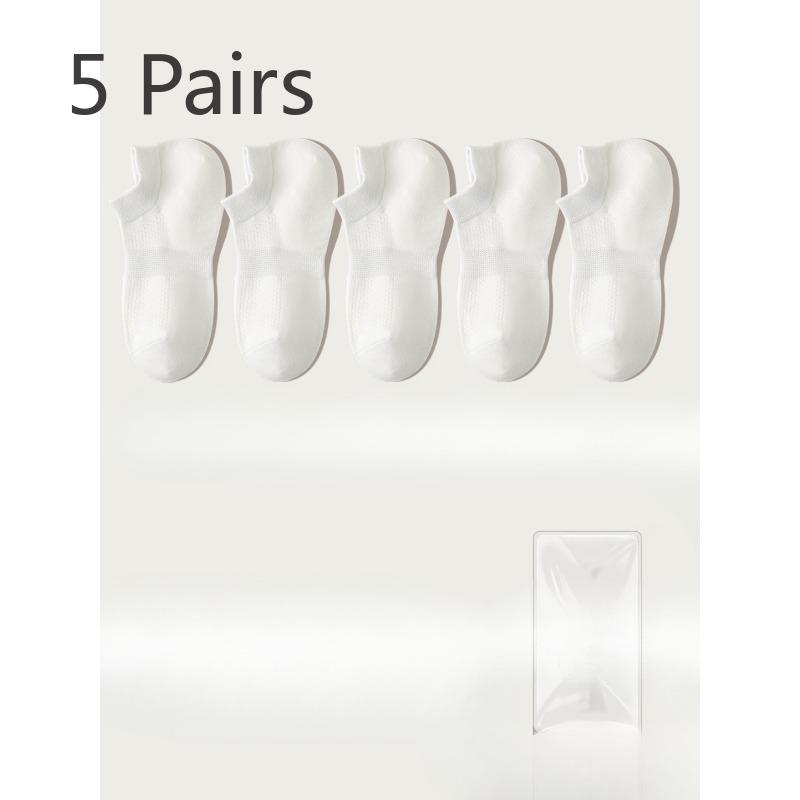 5 Pairs of Women's Summer Thin Style Versatile Solid Color Mesh Breathable 7A Antibacterial Deodorant Boat Socks