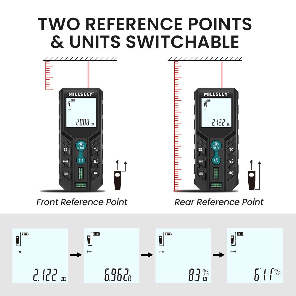Mileseey Telemetru laser D2 Laser Trena, ruletă laser de înaltă calitate, 40M, 60M, 80M, 100M, 120M
