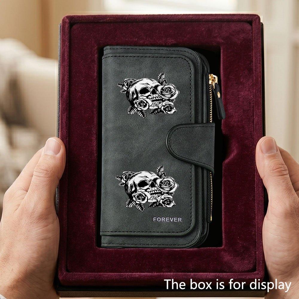 Unique rose skull design men's large-capacity wallet with business card slot and cash pocket, suitable for formal occasions and office use, a gift