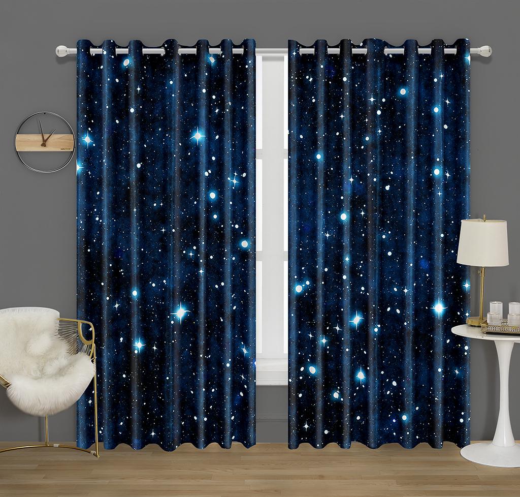 2 Stück Glänzend Farbverlauf Blau Galaxy Sternenhimmel Bedruckte Gardinenstange Tasche Fenster Behandlung Für Schlafzimmer Büro Küche Wohnzimmer Arbeitszimmer