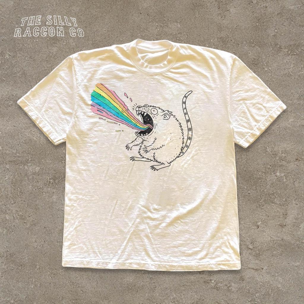 Rainbow Possum Puke T-Shirt for Women Men, Weirdcore Alt Clothing, Cursed Meme Pride Shirt, Gen Z, Indie 90s Retro Graphic Shirt